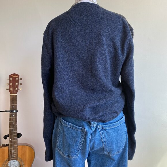 Van Heusen Small Navy Grey Knit Sweater Long Sleeve Fleece Hiking Outdoor Winter - Picture 9 of 10